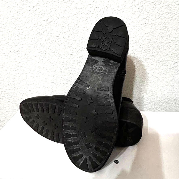 UGG Penelope Ankle Boots Black Suede Leather Size 8 Bootie Sherpa Lined - Picture 8 of 13